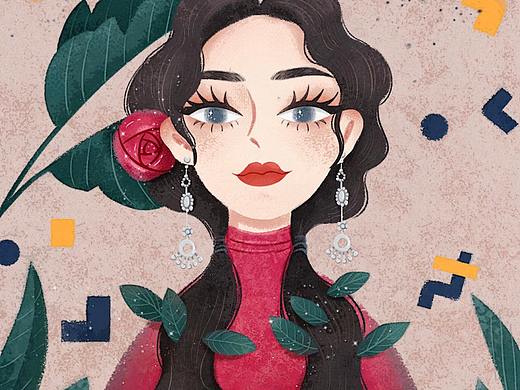 #红系小姐姐插画