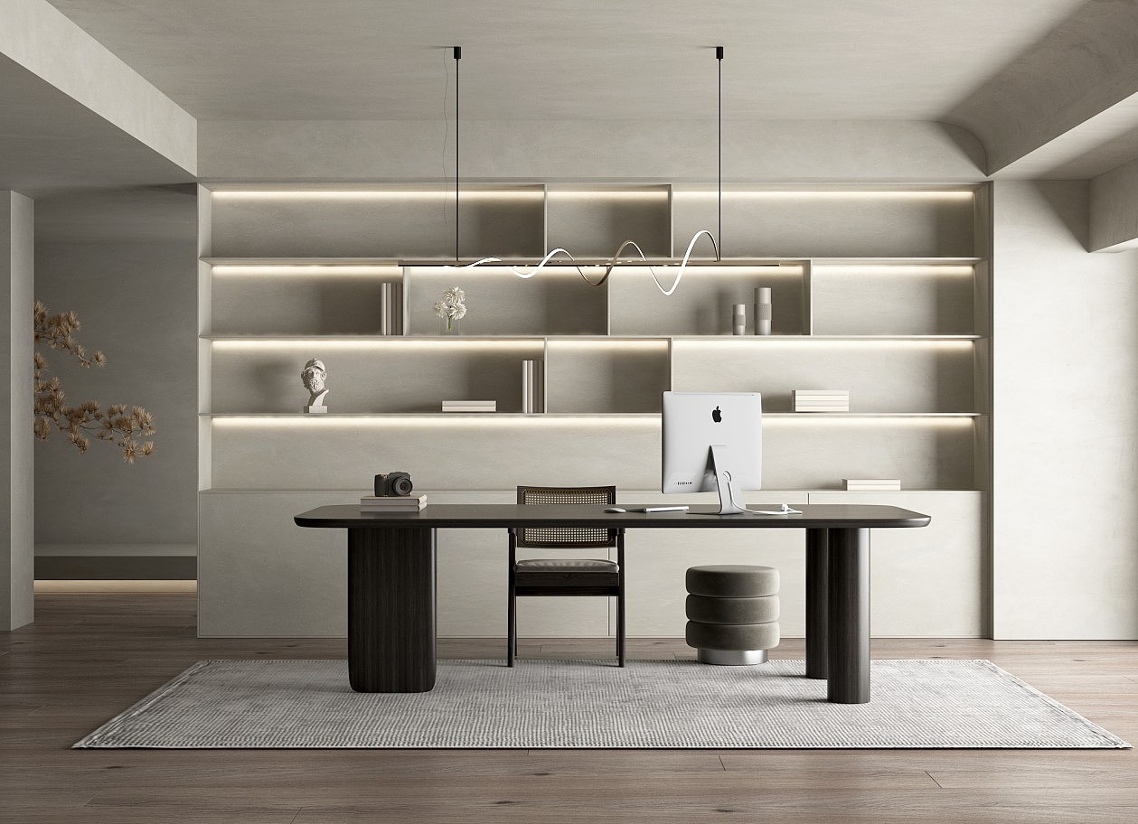 现代书房全景效果图设计制作