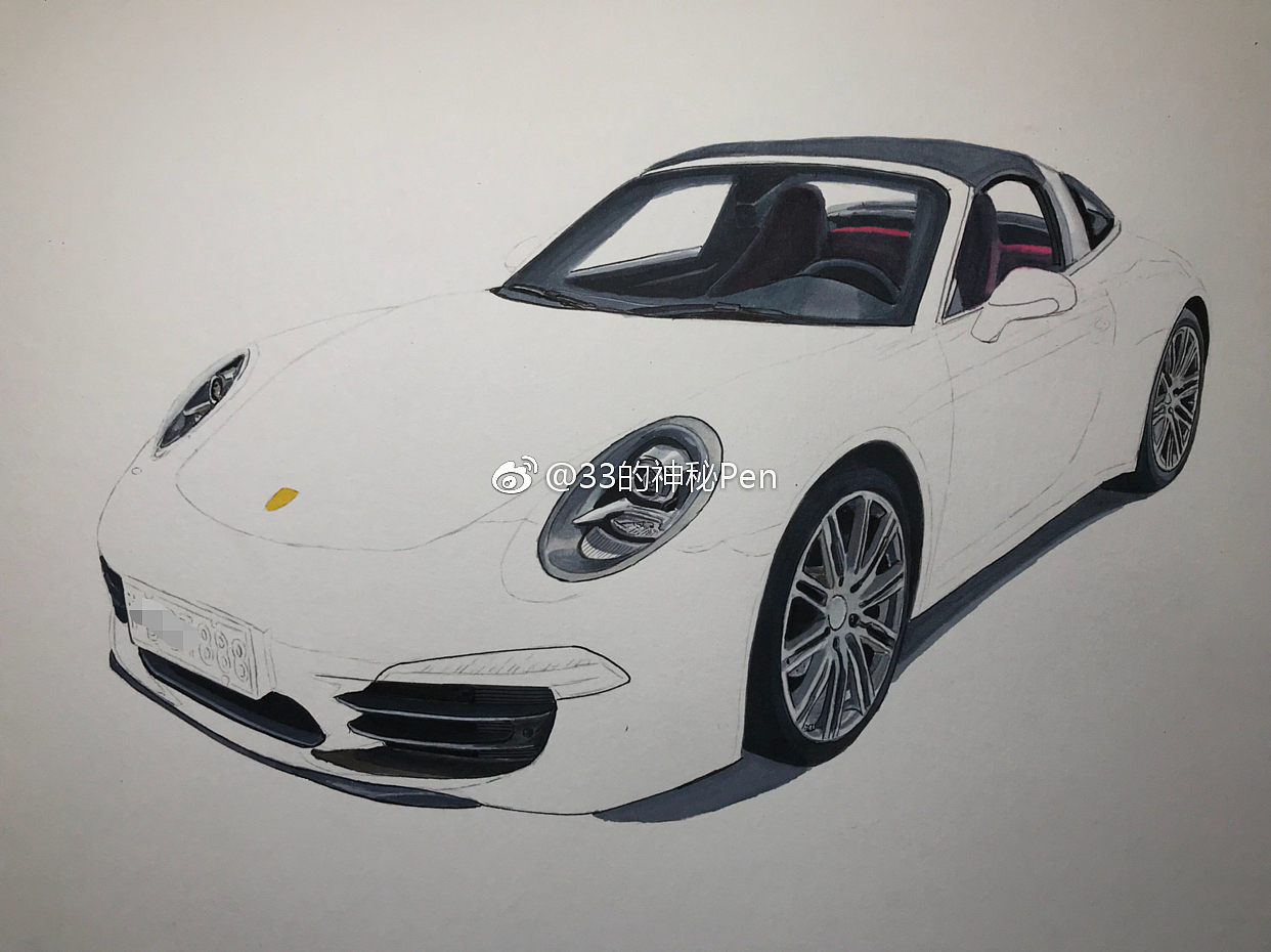 马克笔彩铅手绘保时捷911