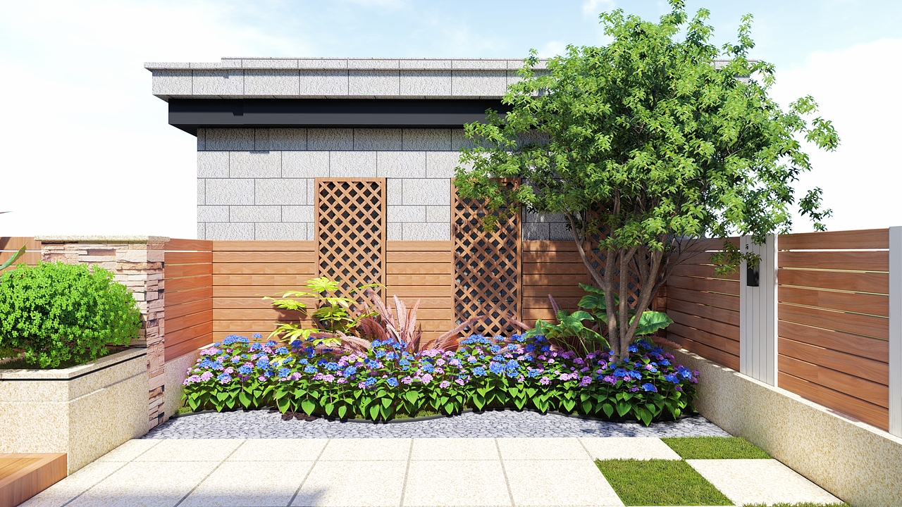 一楼庭院及入户木元素设计