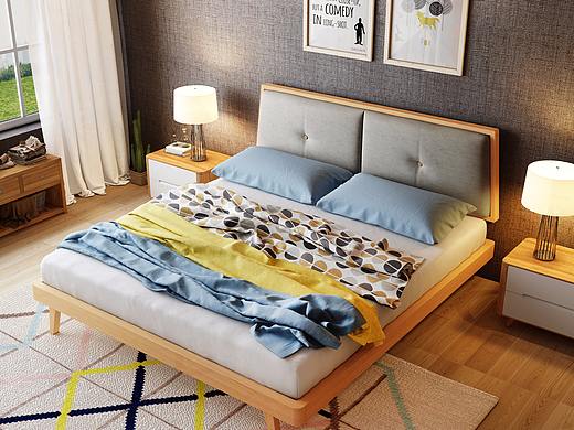 日式实木床，家具3D效果图制作，淘宝家具3D建模，3D