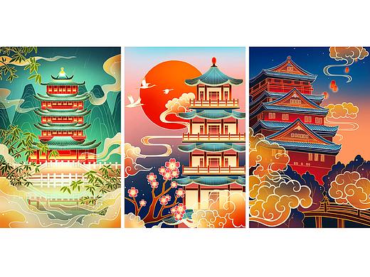 2021上半年国潮烫金建筑插画作品总结