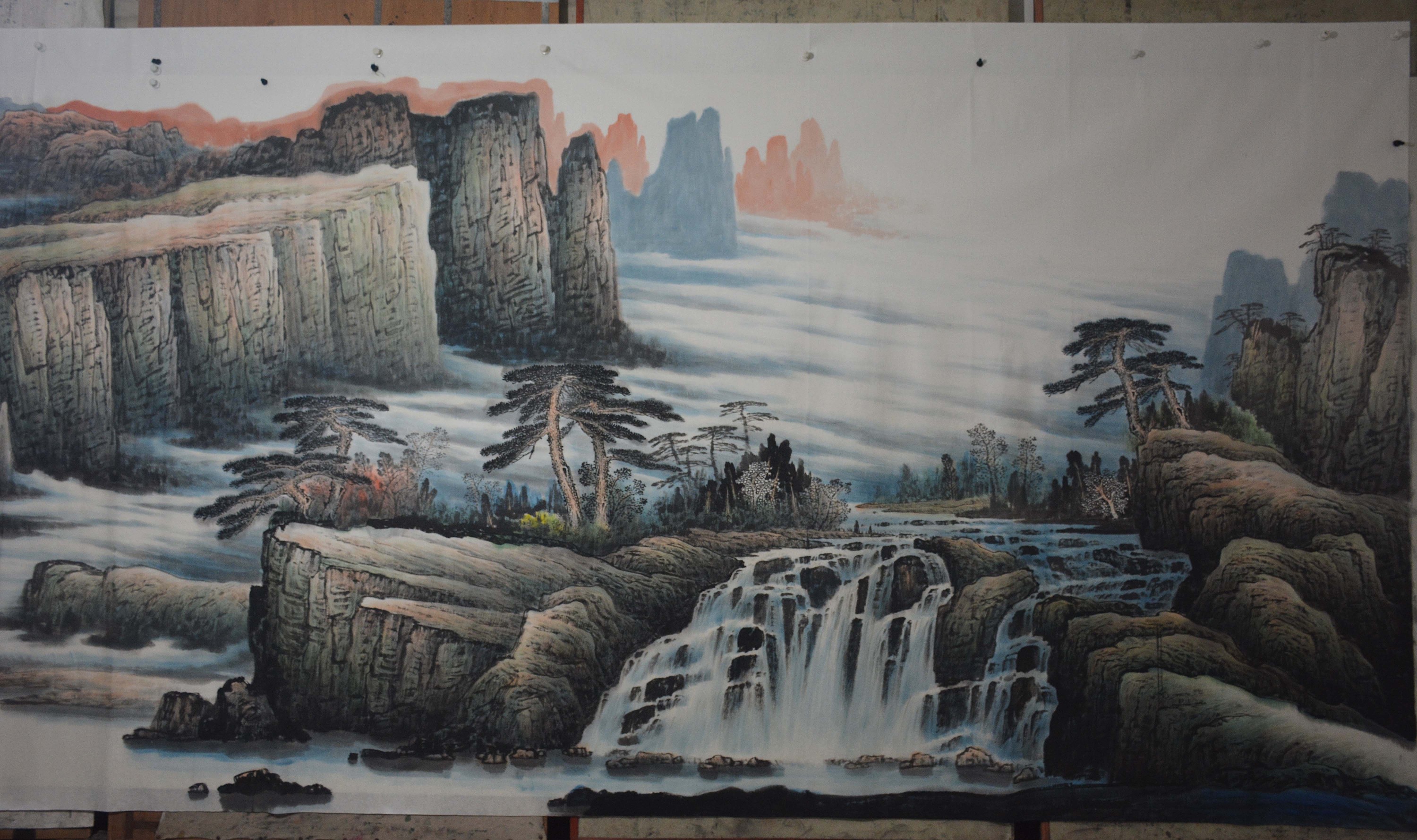 张月岗 二丈巨幅山水创作 (附创作过程图)