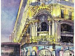 南京西路街景手绘