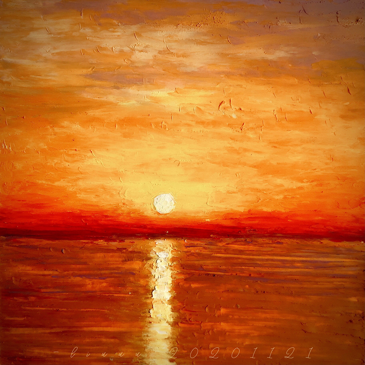 夕阳之恋油画图片