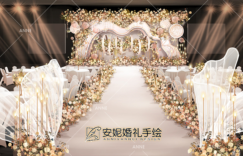 安妮婚礼手绘 | 香槟金唯美婚礼手绘（图ZMTcyNzE4NDY4） - 舞台美术 - 站酷设计师安妮婚礼手绘原创素材 - 站酷ZCOOL