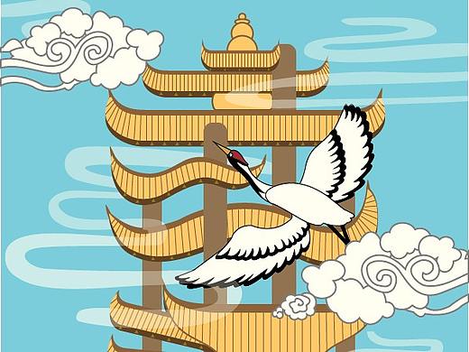 AI插画   黄鹤楼武汉字