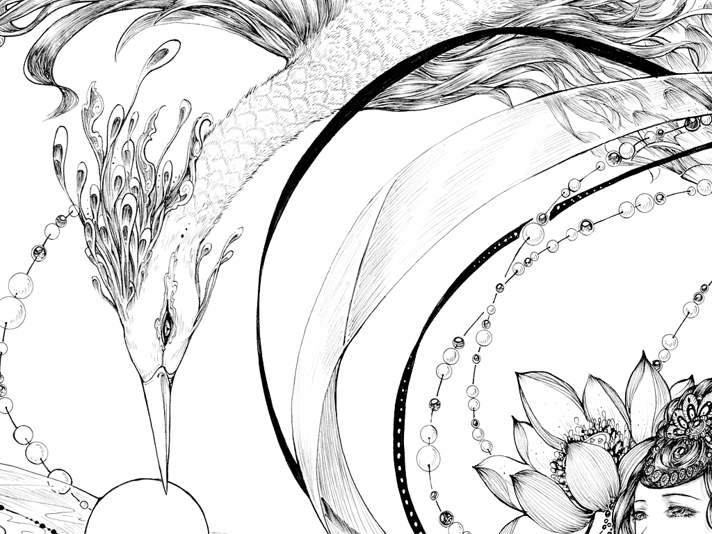 花见 唯美黑白线稿 手稿