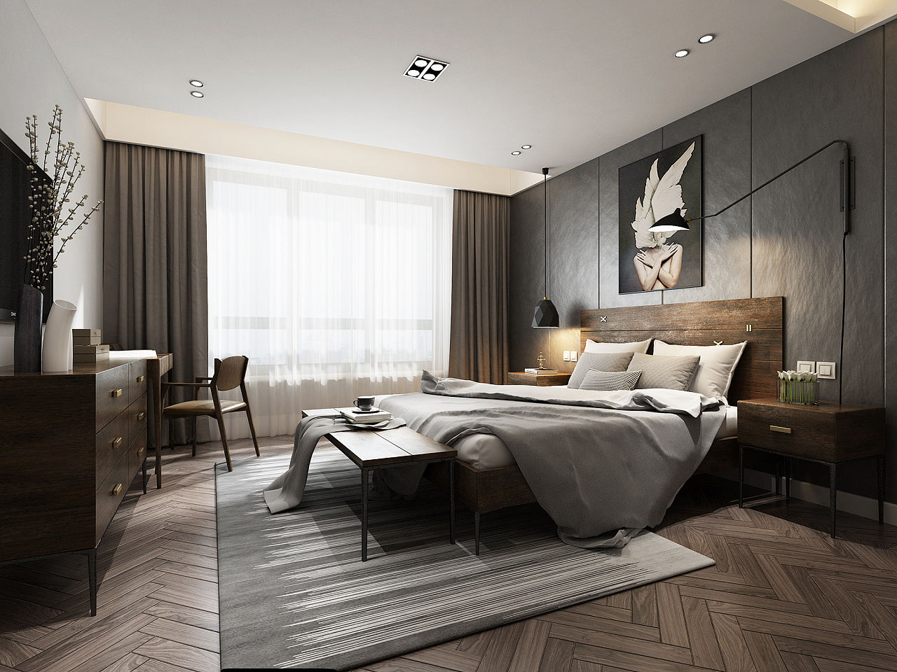 黑白灰现代公寓卧室装修效果图_齐家网装修效果图