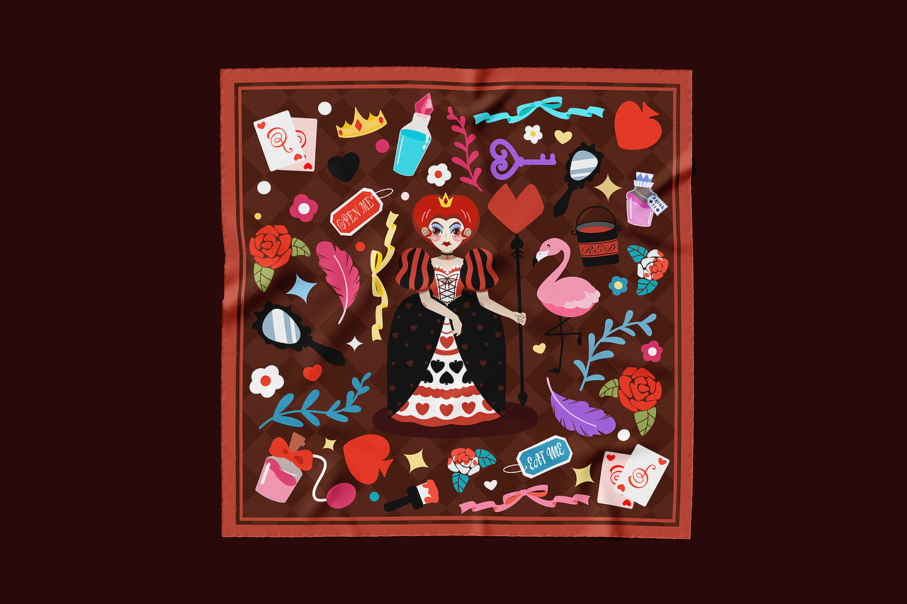 《爱丽丝梦游仙境》丝巾插画（图ZMjcyNTY3MzI0） - 创作习作 - 站酷设计师蚂蚱啦啦原创素材 - 站酷ZCOOL