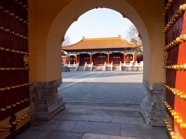北京景山公园拱形门洞大红门古建筑皇家传统名胜古迹