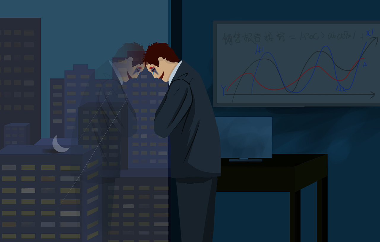 穿西装的成年男人夜里无声的崩溃