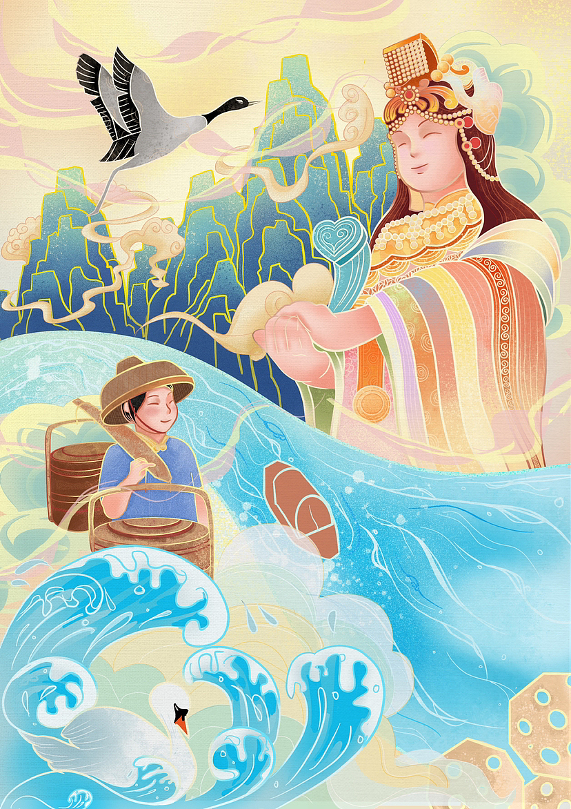 哭辽为广州市南沙区文创比赛画的插画  融入地区特点特色关注私信版权