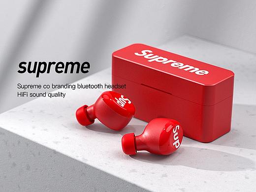 supreme 联名 蓝牙耳机渲染