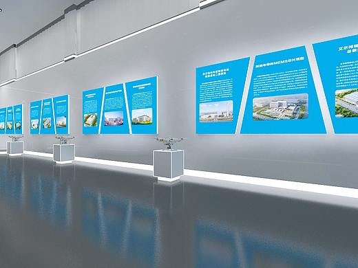 数智港展厅科技风蓝白系3D设计效果图