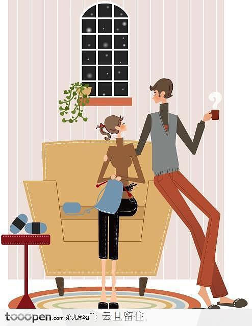 情侣喝咖啡插画