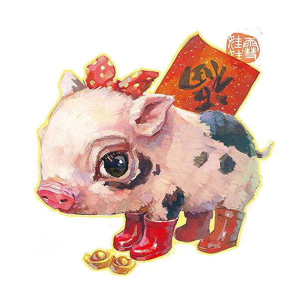 猪猪过年~生肖猪（图ZMTM2NDQ5NDg4） - 商业插画 - 站酷设计师雪娃娃童画原创素材 - 站酷ZCOOL