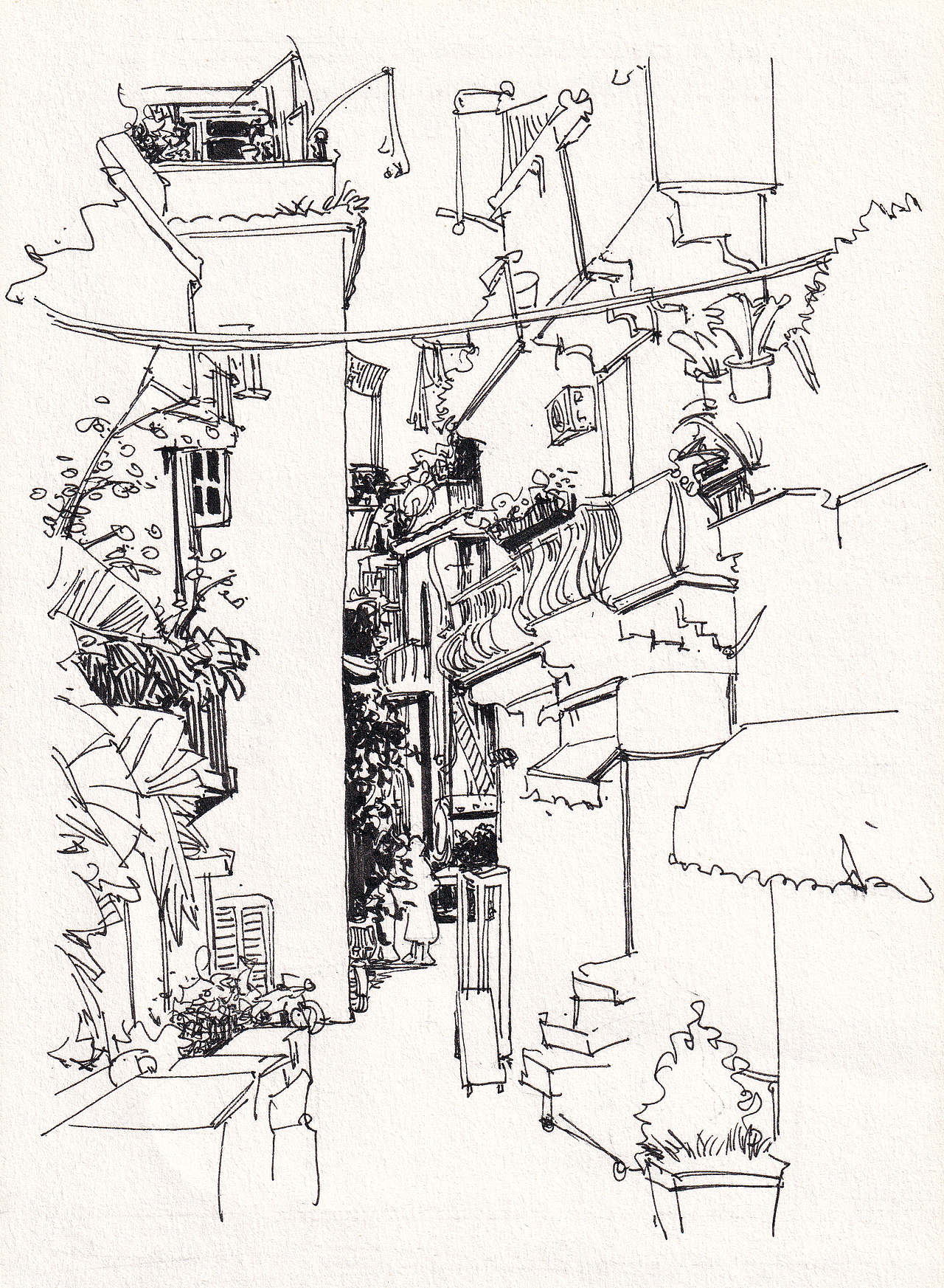 插画师必经之路午后的小巷风景速写