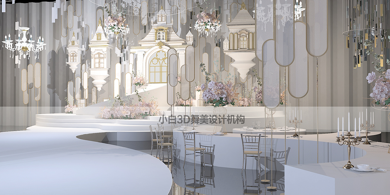 3D宴会设计——白色婚礼效果图