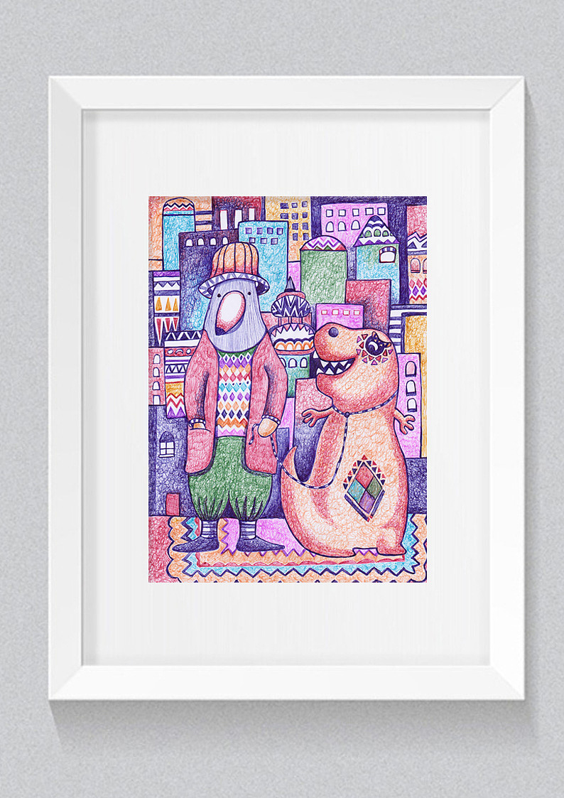 彩色圆珠笔手绘童趣插画