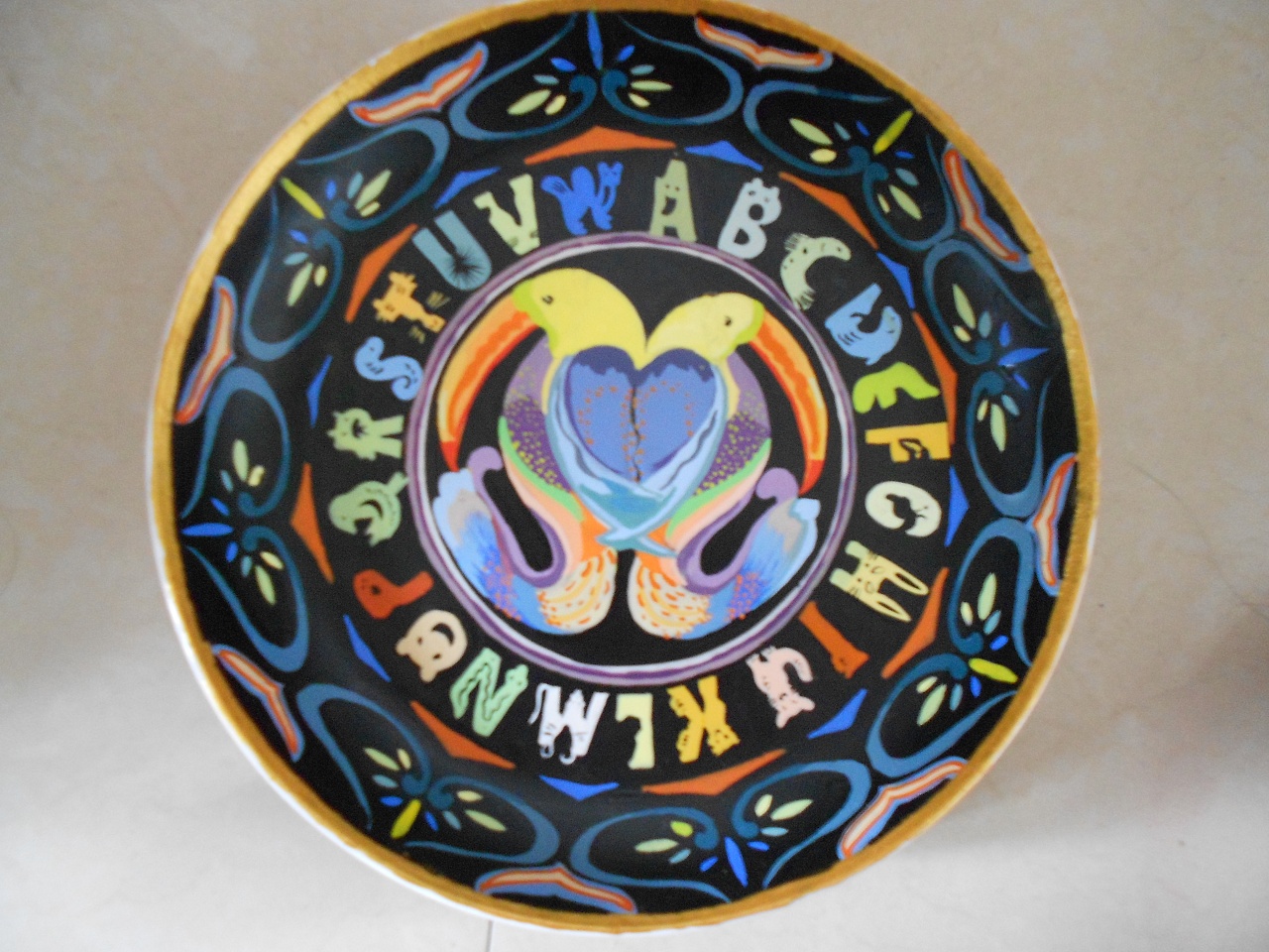 手绘盘子,马勺 最炫民族风 丙烯画