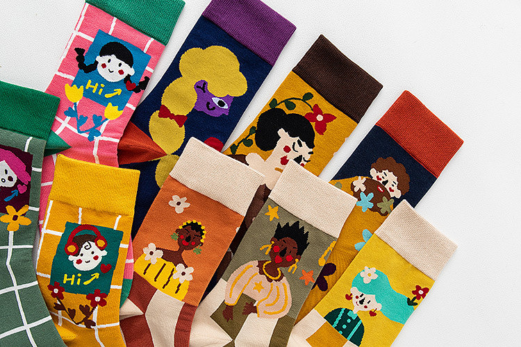 原创卡通手绘AB中长袜