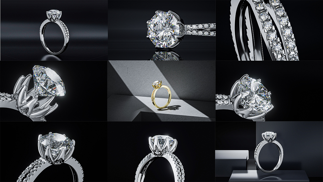 莫桑钻戒指-C4D建模-OC渲染动画作品