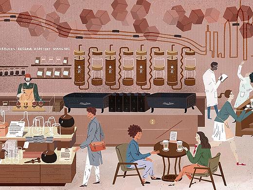 星巴克深圳平安大厦店大型壁画