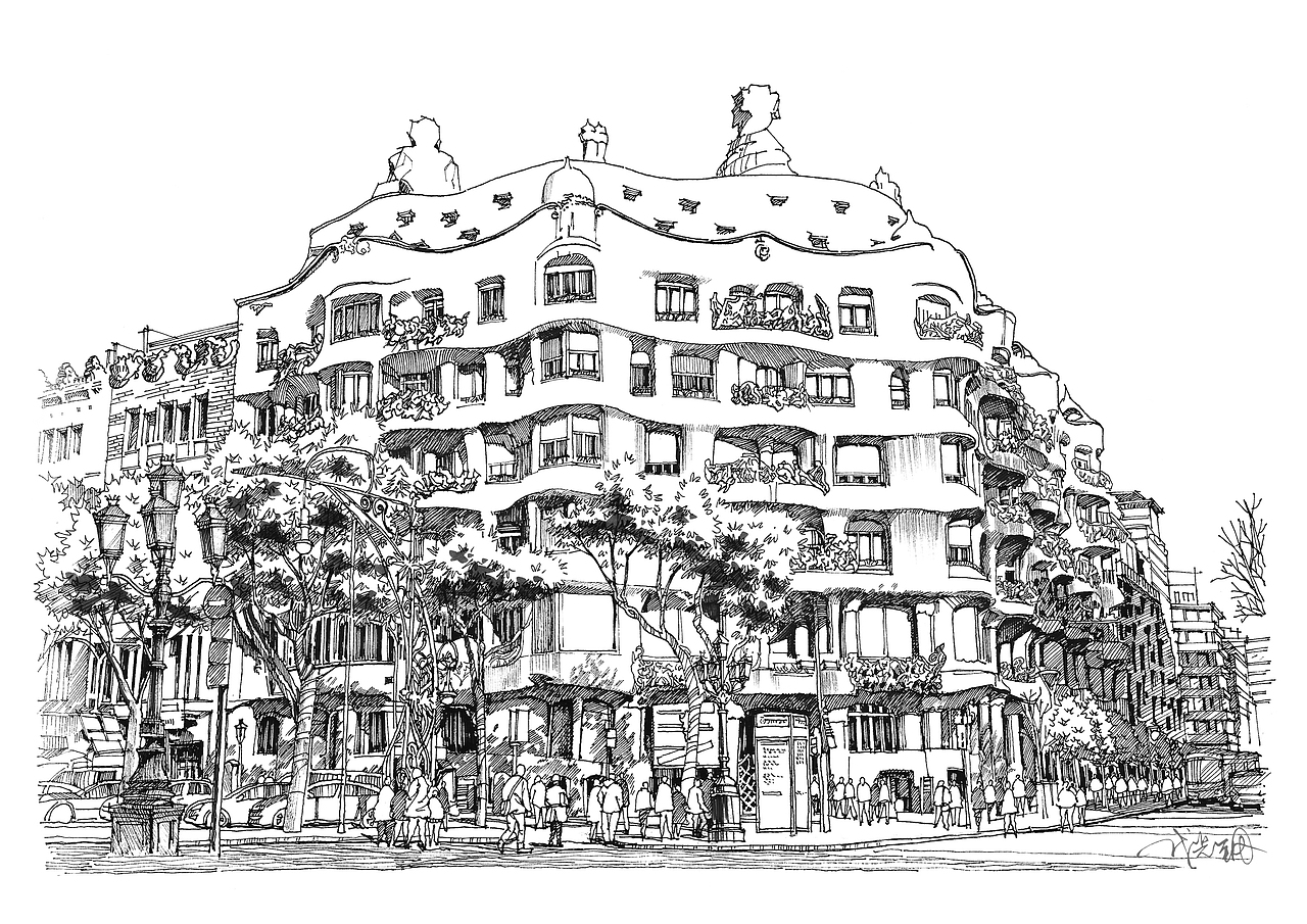 米拉公寓线稿线稿效果图