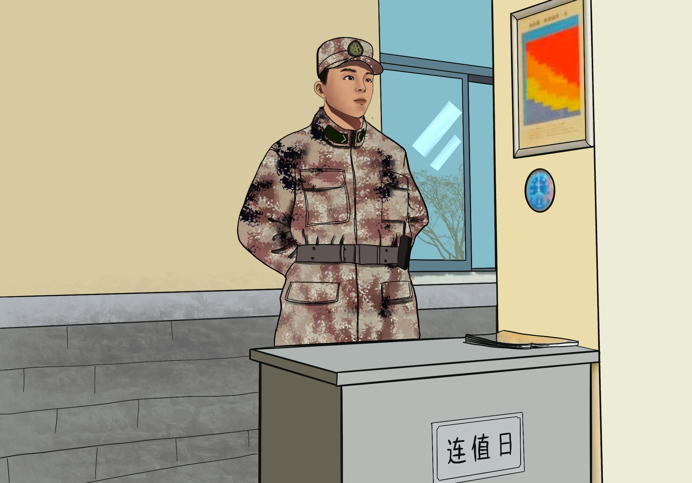 军人绘画作品插画图片