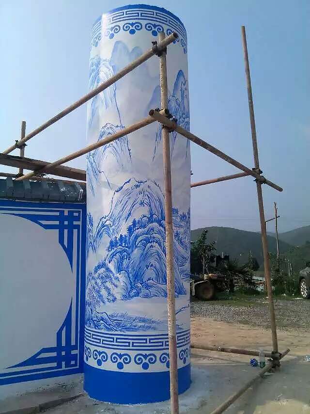 青花柱墙体彩绘锦泰彩绘