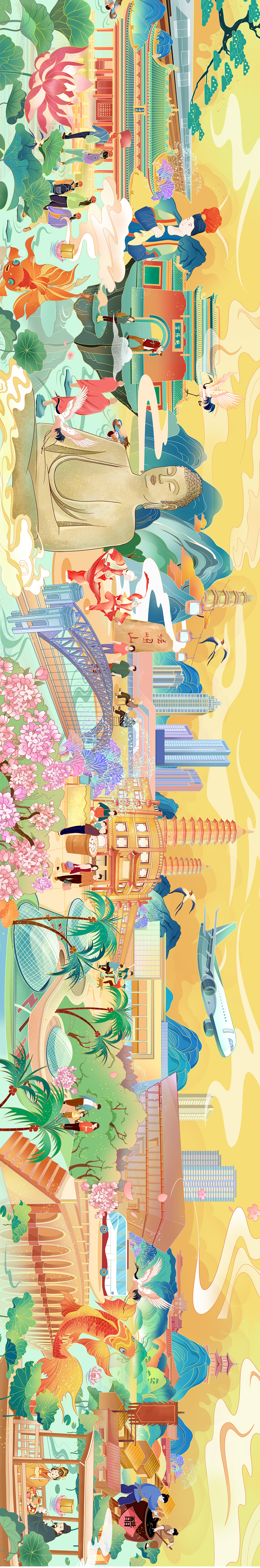 山西景点建筑场景插画(长卷)