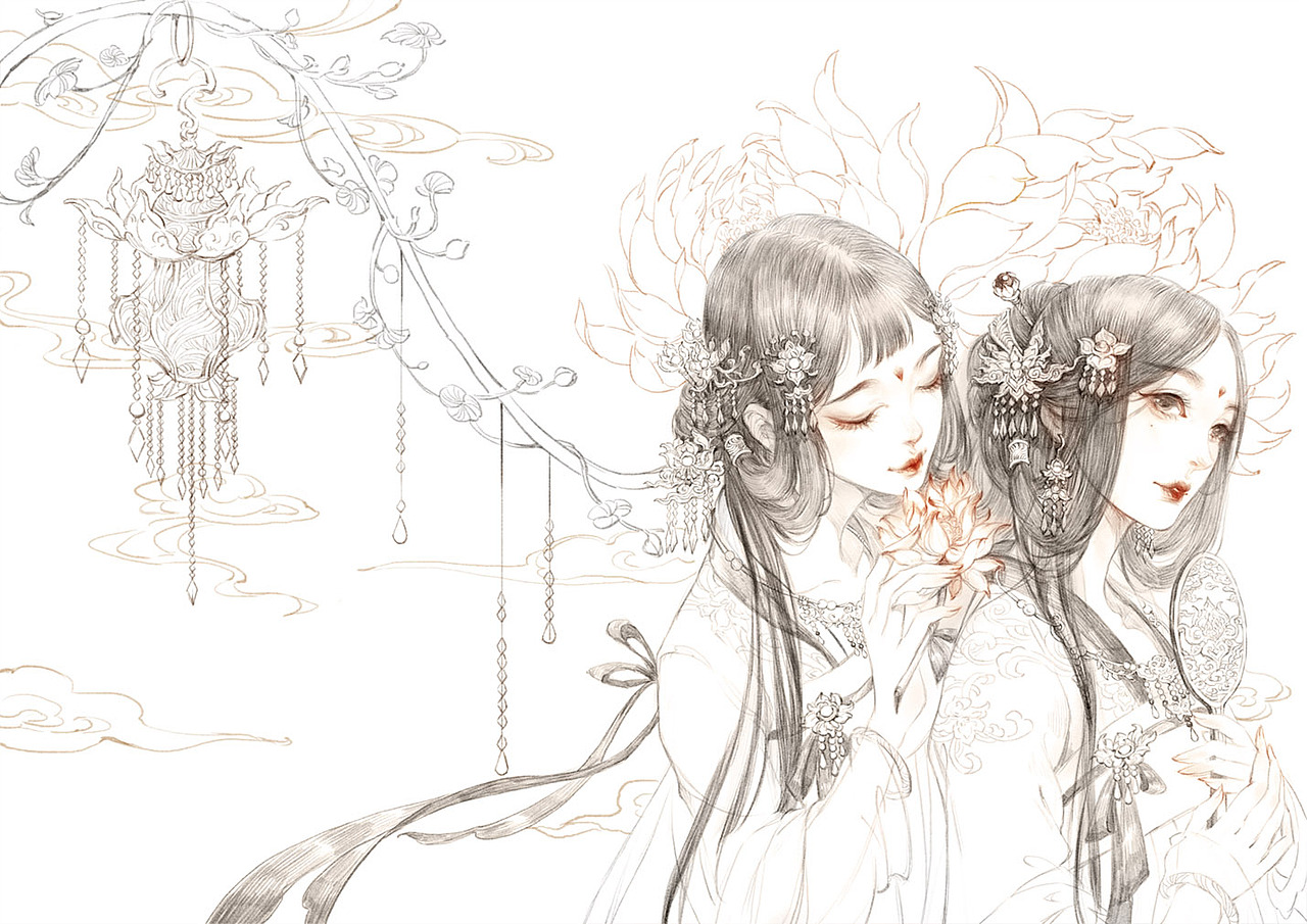 《并蒂莲》过程（图ZNjU1ODUwNTY=） - 商业插画 - 站酷设计师古戈力1原创素材 - 站酷ZCOOL