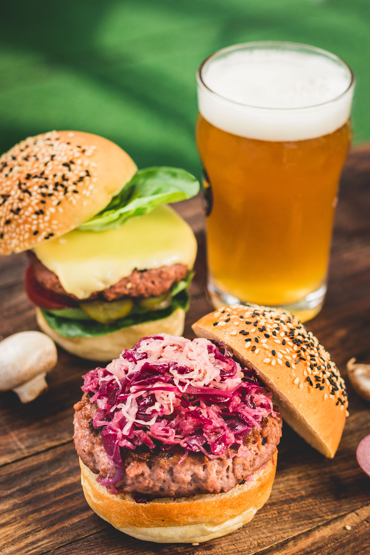 美食摄影|素食汉堡啤酒套餐