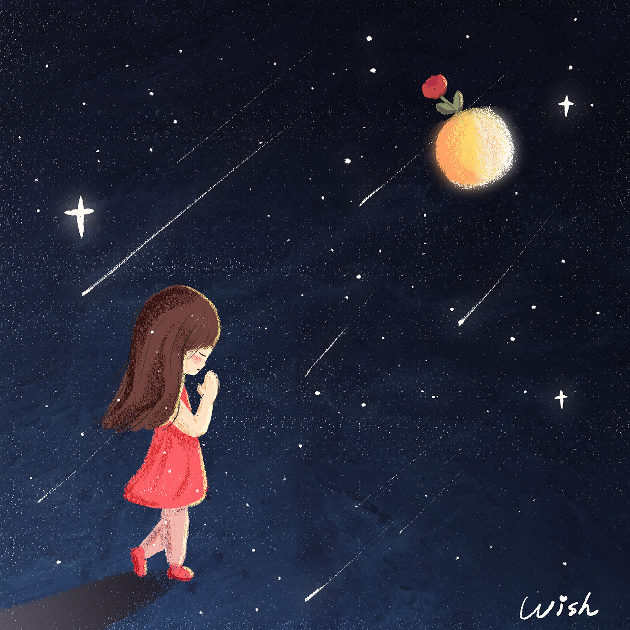 儿童插画 星空下的思念