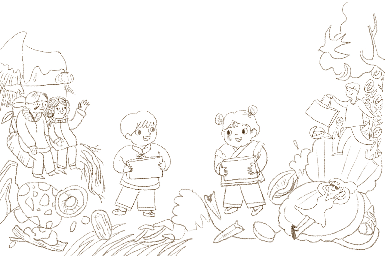 六拼礼盒设计了两个可爱的小娃娃,老中青三代圆圆满满的感觉。