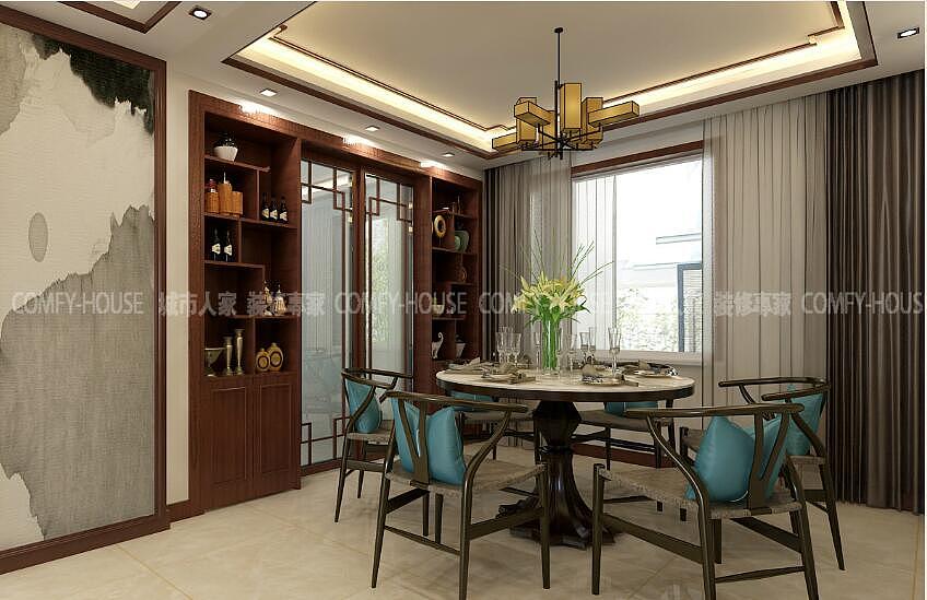 高青复式装饰设计:高青红橡树169㎡中式风格装修效果图