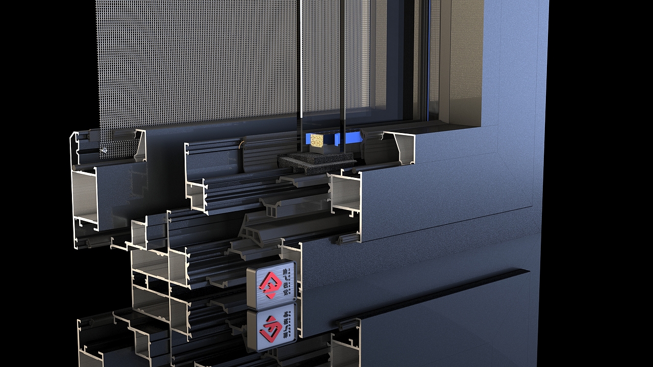 铝合金门窗样角3d渲染图