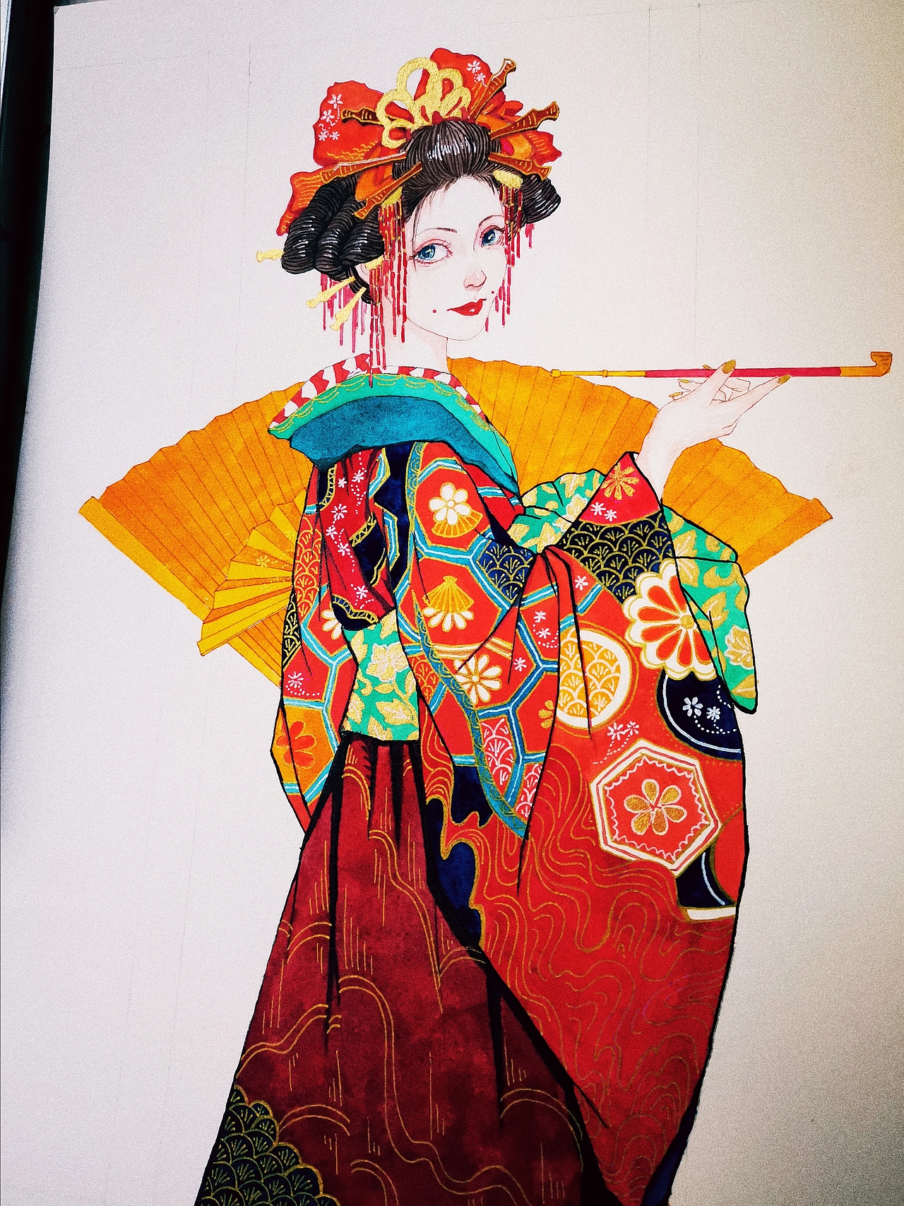 水彩插画恶女花魁 水彩插画恶女花魁