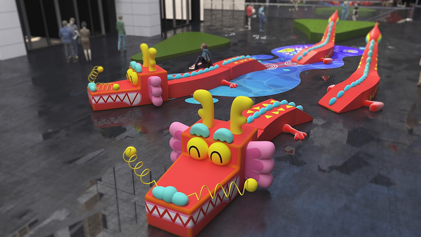 龙年原创IP龙吉祥物休闲景观互动装置.