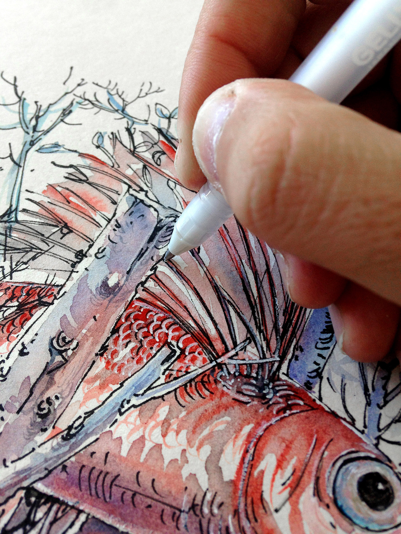 【飞鱼抑】 钢笔淡彩（图ZNjQ3ODMxNTI=） - 艺术插画 - 站酷设计师文抑原创素材 - 站酷ZCOOL