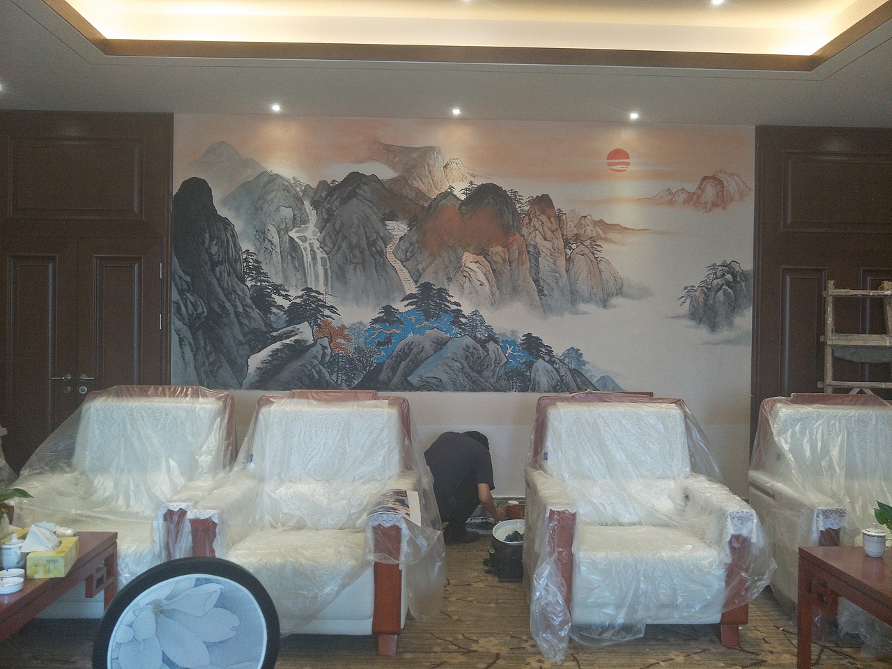 昆明餐厅 墙体彩绘云南壁画 手绘 装饰画 油画国画软装