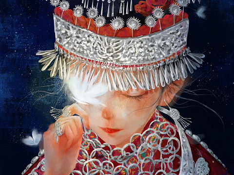 苗族少女插画创作