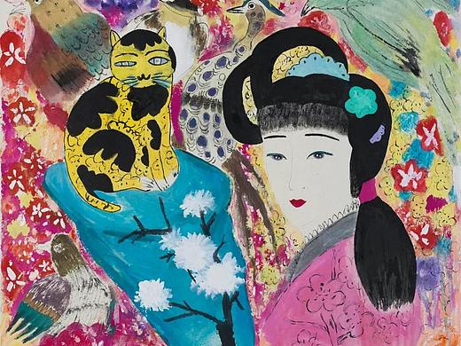 哆啦A梦、蜡笔小新、樱桃小丸子，居然出现在她的水墨乌托邦里？！