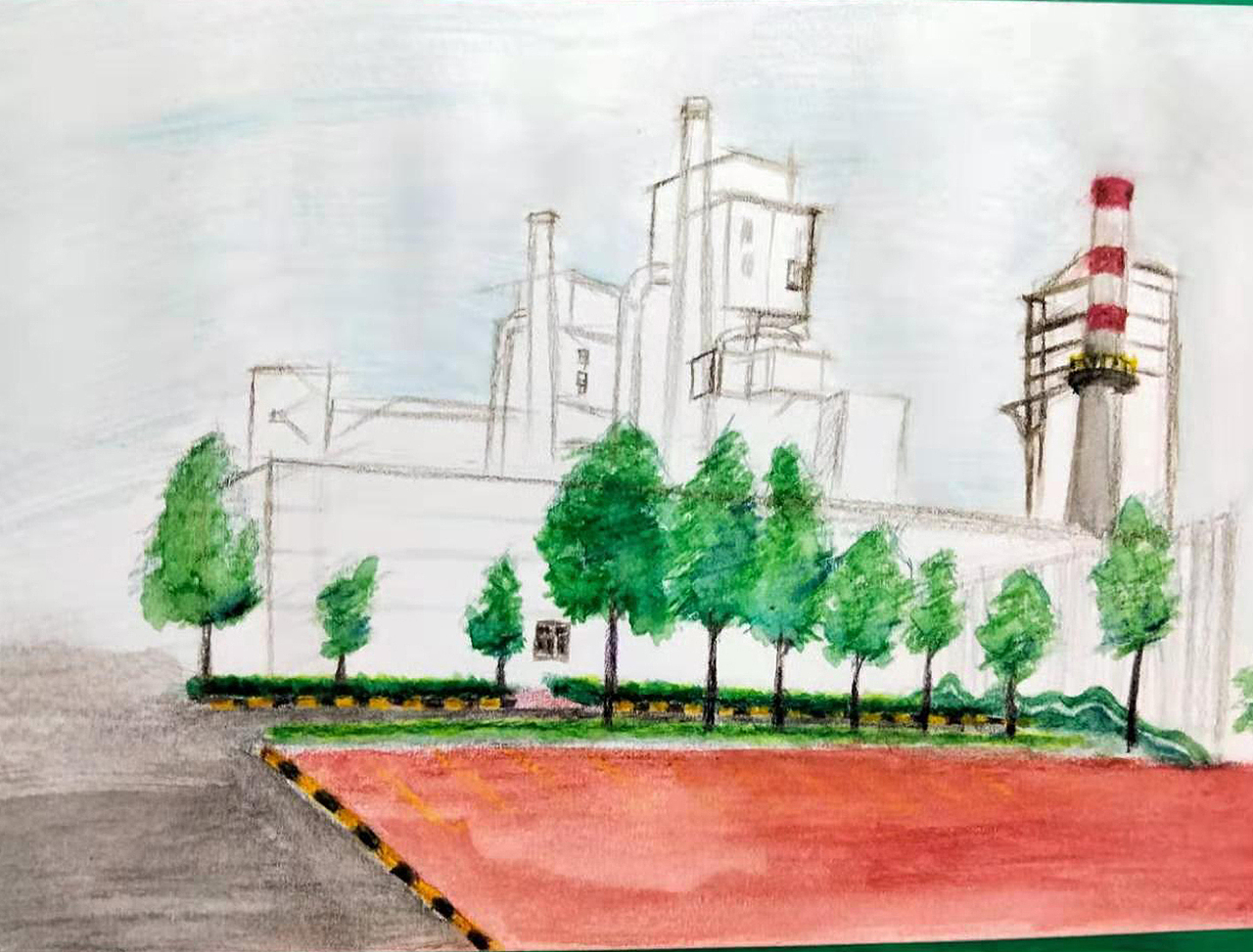 厂区一角，彩铅小画