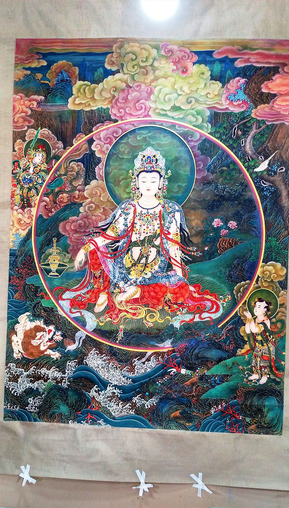 手绘工笔北京法海寺《水月观音》.