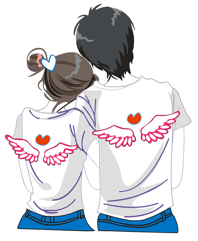 浪漫卡通情侣肩并肩背影