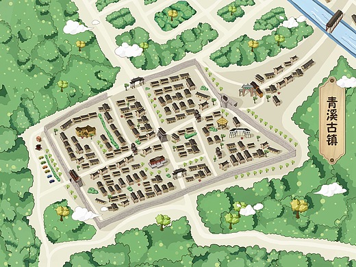 青溪古镇,东河口手绘地图