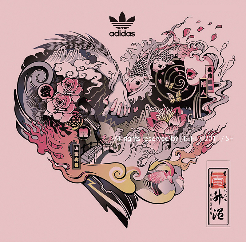 《喜结莲鲤》—— adidas 情人节卫衣图案设计|插画|商业插画|leftb