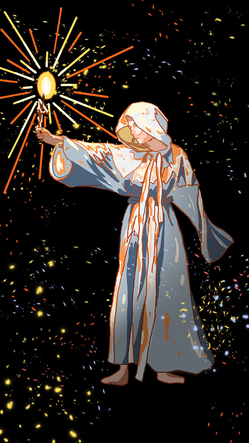 插画魔法棒烟花,壁纸